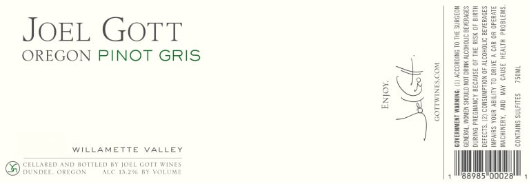 Joel Gott Oregon Pinot Gris 2018 Front Label